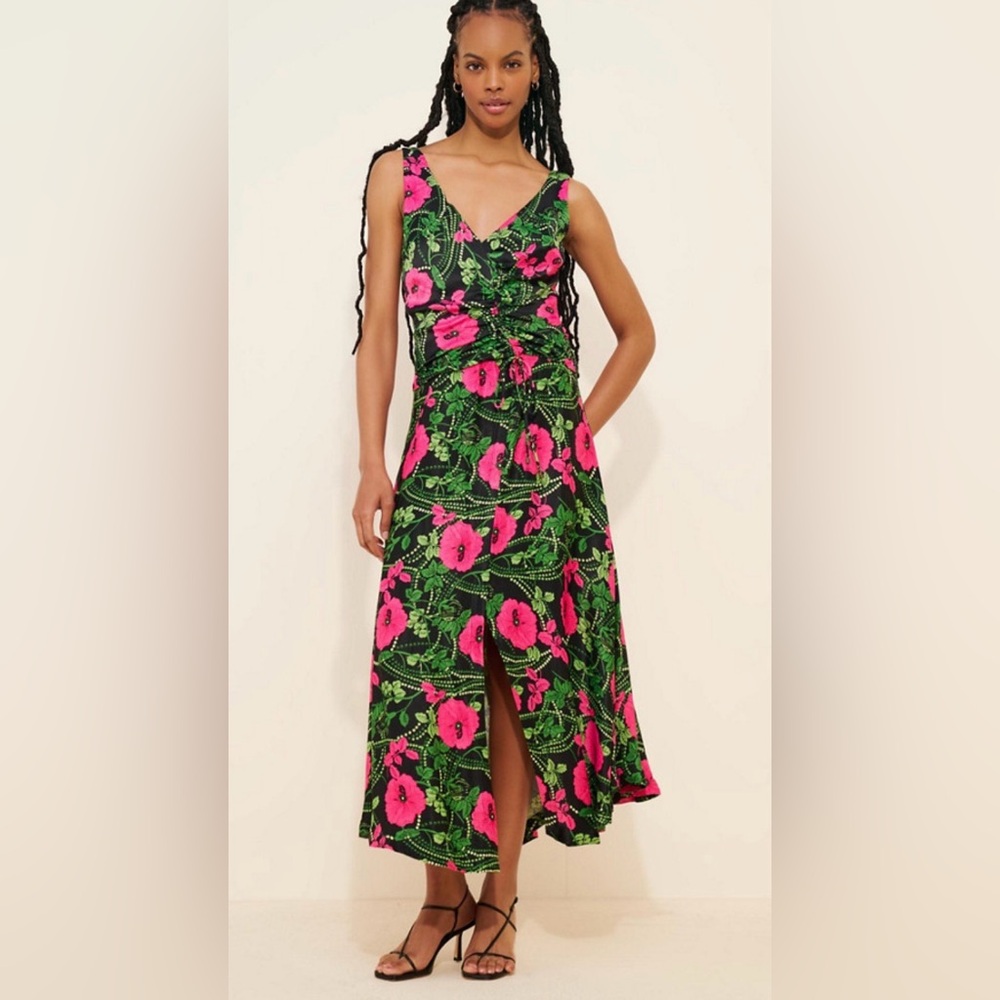 Anthropology Maeve Ruched Midi Dress Floral - Size 12